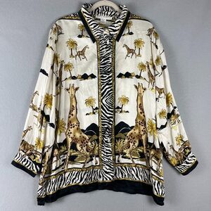 Vintage Jessica Holbrook Silk Top Womens 2X Blouse Giraffe Animal Print Safari